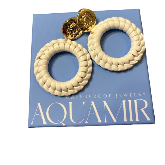 RUSH BY DENIS AND CHARLES WHITE AND GOLD POST EARRINGS - Picture 4 of 4